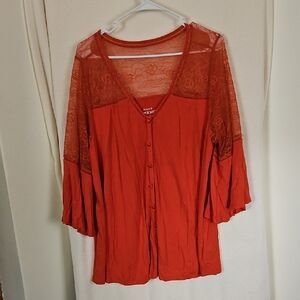 Women's orange Lace Sleeve Top